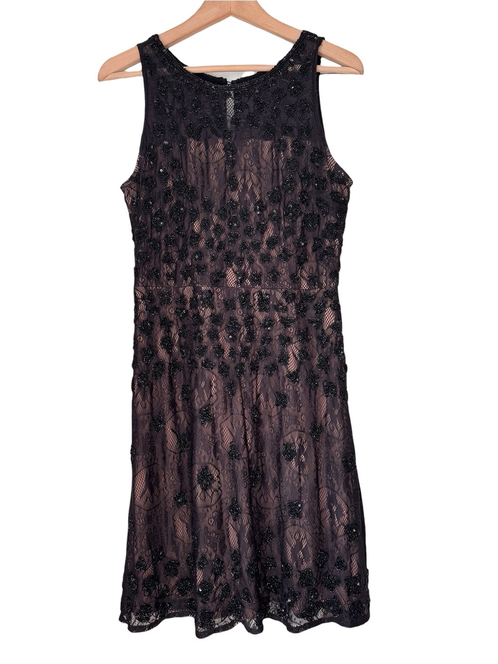 Adrianna Papell Black Beaded Sequins Lace Dress Size 8 Cocktail Party Wedding